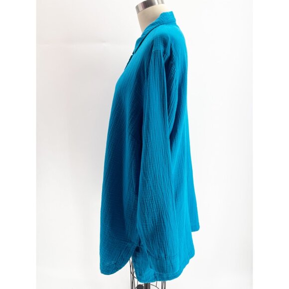 J.Jill Cotton-Gauze Split-Hem Tunic Lightweight Turquoise L - Picture 5 of 11